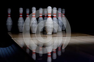 Bowling pins in row