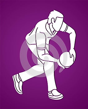 Bowling Player Bowler Action Cartoon Sport Graphic Vector