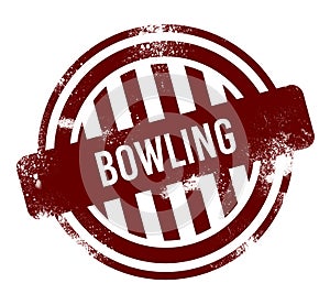 Bowling - red round grunge button, stamp