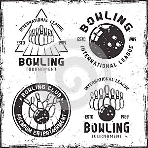 Bowling set of four vintage emblems or badges