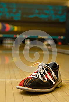 Bowling shoe in alley