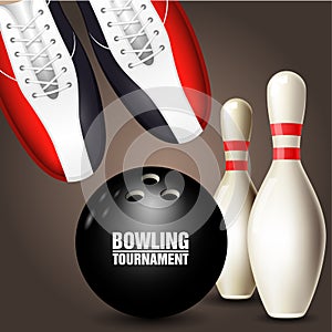 Bowling shoes, skittle and ball - bowling tournament invitation