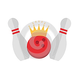 Bowling skittles ball with crown game recreational sport flat icon design