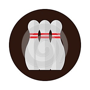 Bowling skittles with red stripes game recreational sport block flat icon design