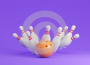 Bowling strike 3d rendered illustration.