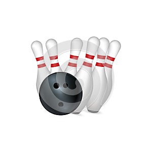 Bowling strike isolated on white. Vector illustration.