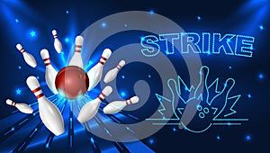 Bowling strike template. Tv size banner. Vector clip art illustration