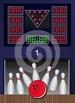 Bowling strike - vector bowling pins and ball