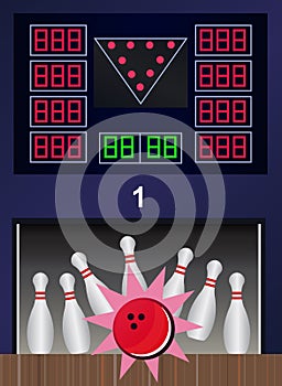 Bowling strike - vector bowling pins and ball