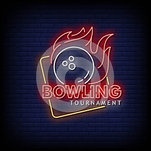 Bowling Tournament Neon Signs Style Text Vector