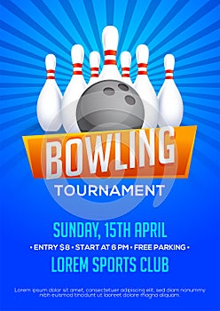Bowling tournament poster, flyer.