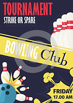 Bowling Tournament Poster Invitation Vector Illustration.