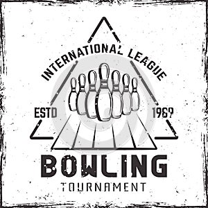 Bowling tournament vector vintage label or emblem
