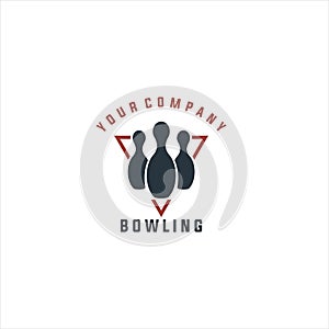 Bowling vector logotype, emblem and badge. Club gaming play, skittle and strike illustration.