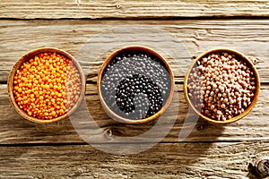 Bowls of assorted dried lentils