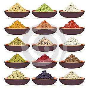 Bowls of cereals and legumes