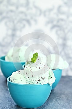 Bowls of Chocolate Chip Mint Ice Cream