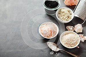 Bowls of coarse natural sea and rock salt