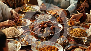 Bowls of dates a symbolic fruit associated with Eid alAdha are p around the table reminding everyone of the holy photo