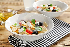Bowls with delicious pasta primavera