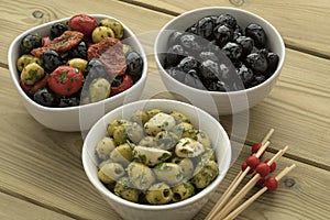 Bowls with different olives