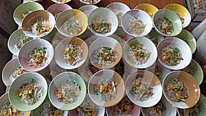 bowls filled with Indonesian food called timlo which is without sauce