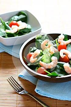 Bowls of fresh prawn salad