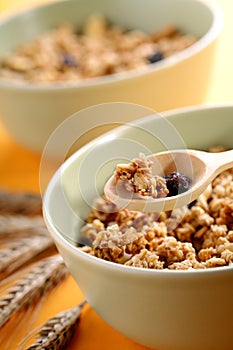 Bowls full of musli with milk, healthy breakfast