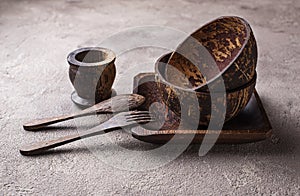 Bowls and plates  made from coconut shell