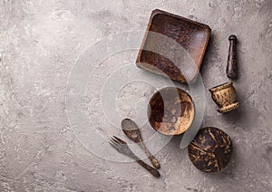 Bowls and plates  made from coconut shell