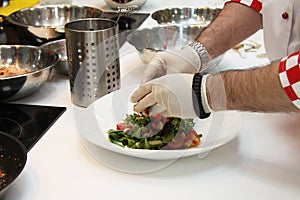 Bowls with salad ingredients