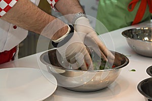 Bowls with salad ingredients