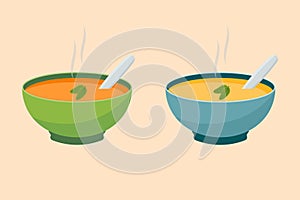 Bowls soup with vegetables and chicken