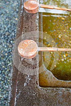 Bowls in temple of Japan for wash hand and mouth