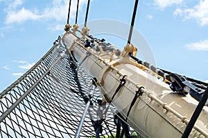 Bowsprit and safety net of a historic Tall Ship photo