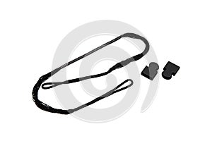 Bowstring for a bow or crossbow. Tightly woven nylon threads into one string. Isolate on a white back photo