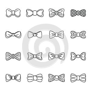 Bowtie ribbon man tuxedo icons set, outline style