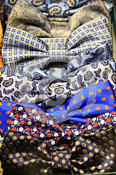 Bowties in a shop shelf