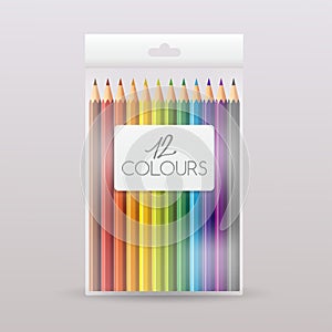 Colored Pencil Packaging : Transparent Plastic Package : Vector Illustration
