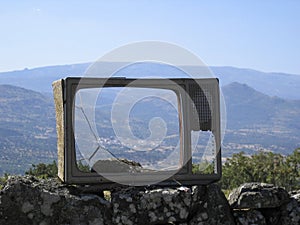 Box of an abandoned television without kine-scope