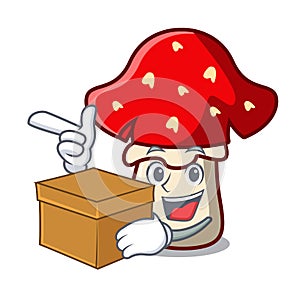 With box amanita mushroom character cartoon