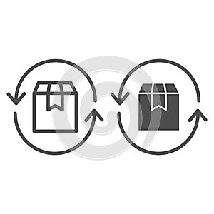 Box and arrows line and solid icon, delivery concept, Turnover of goods sign on white background, Delivery and free