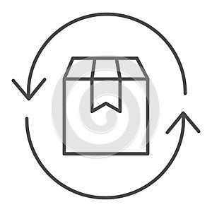Box and arrows thin line icon, delivery concept, Turnover of goods sign on white background, Delivery and free return of