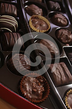 Box of Assorted Chocolate Candies For Gift Close up