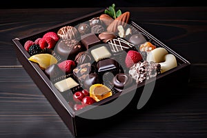 box of assorted chocolates with an assortment of fruits and nuts