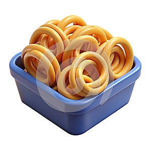 Box of assorted rubber bands on white background
