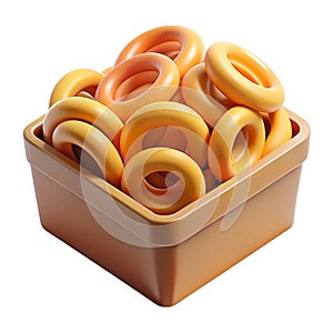 Box of assorted rubber bands on white background