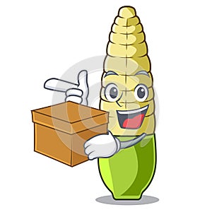 With box baby corn isolated with the mascot