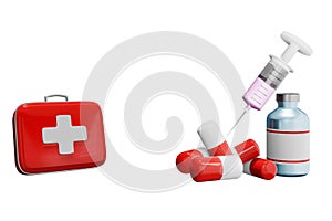 Box or bag for emergency medical equipment, hospital, medicine aid, medic, pharmacy, 3D illustration Separate on background -