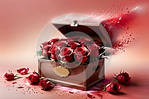 box with beautiful red roses
